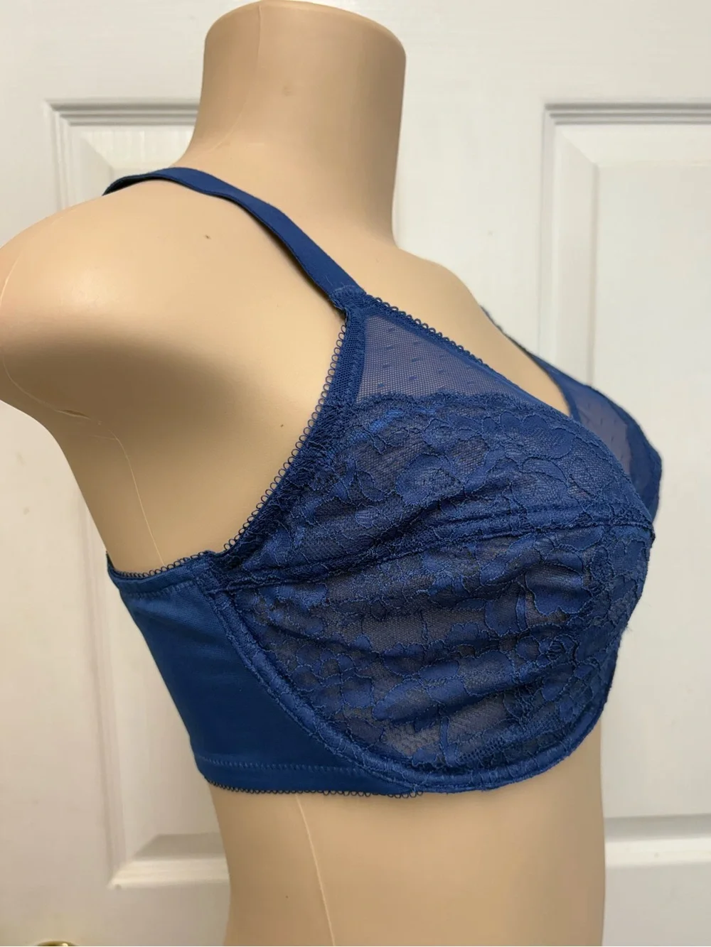 NWT HSIA 34DDD 75F Blue Floral Lace Underwire Bra Unlined Sheer Lingerie